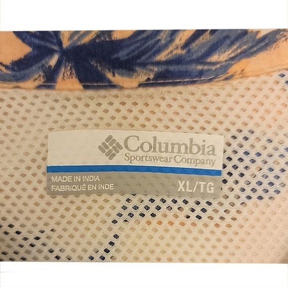 Columbia Mens' Peach and Blue Collared Short Sleeve Button Down Shirt size XL - Picture 5 of 6